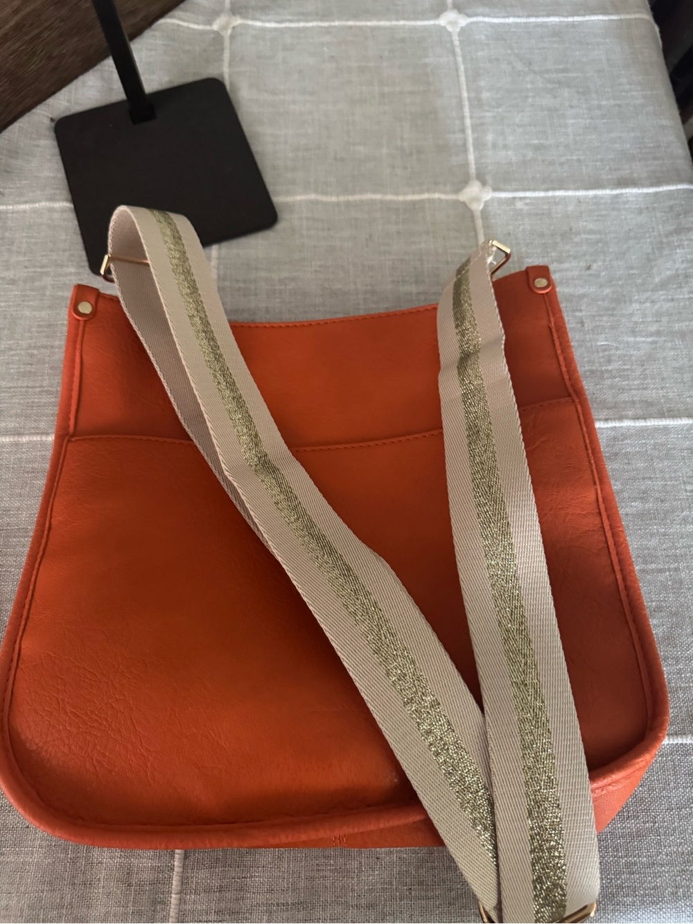 Orange Crossbody Shoulder Bag with Wide Stripe Strap